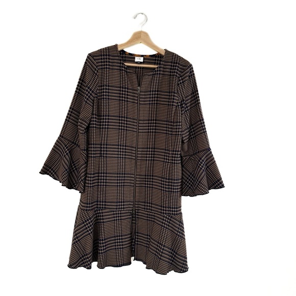 Cabi Womens Small Brown Tartan Plaid Ruffled Zip Longline Jacket Outlander - Picture 2 of 8